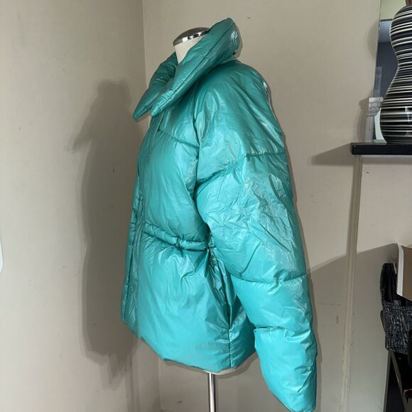 A New Day Women's Green Mid Length Puffer Coat Zip Snap Collared Size Large EUC - Picture 5 of 16